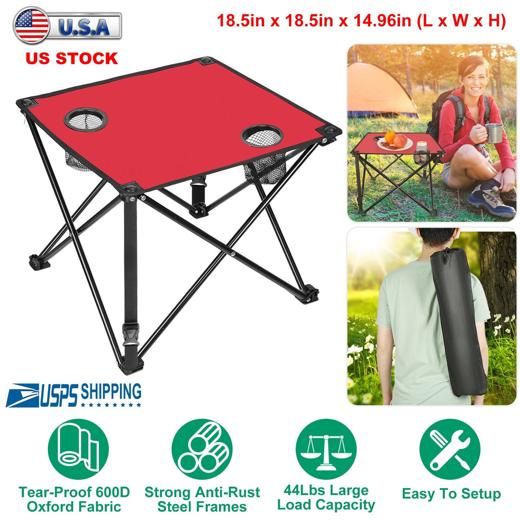 2Pcs Foldable Camping Table Portable Picnic Table Lightweight Travel Desk with 2 Cup Holders/Table Carrying Bag