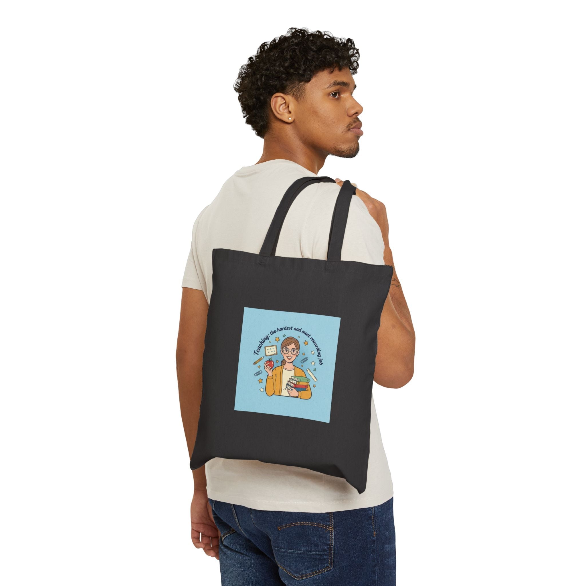 Teacher Life Illustration Tote | Classroom Pride, School Humor Cotton Canvas
