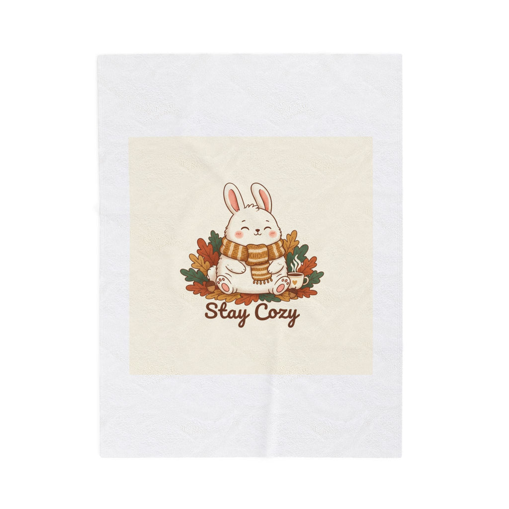 Stay Cozy Bunny, Plush Blanket | cute animal illustration, winter forest art