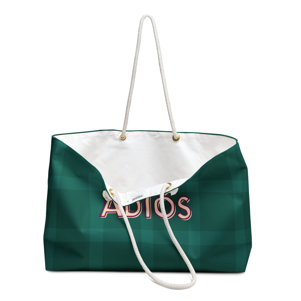 Adios Green Plaid Weekender Bag Tote,  Traveler Gift