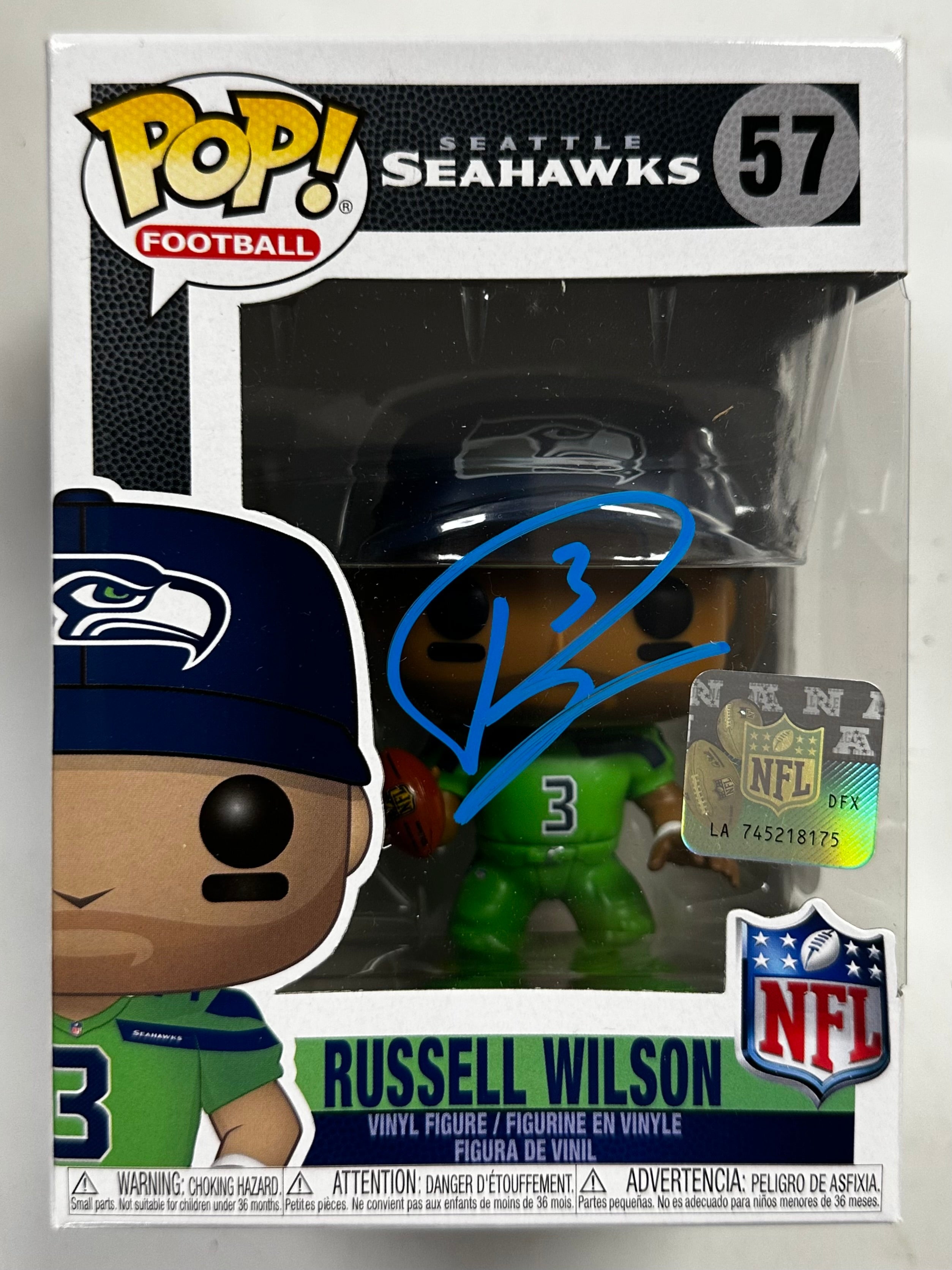 Russell Wilson Signed NFL Seattle Seahawks Funko Pop! #57 Steelers 2023 With JSA COA