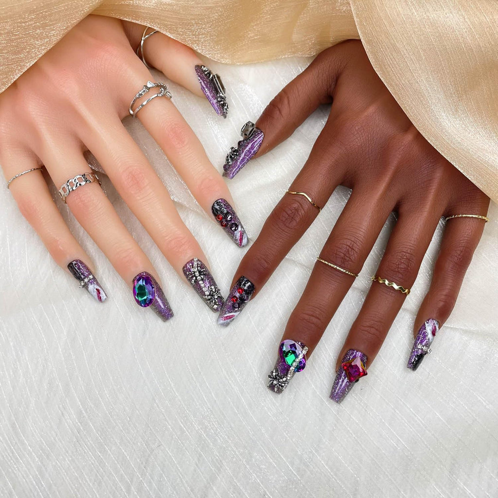 GGDDSHA Press On Nails Short, No Fade Out Fake NailsSeamless Fit Soft Gel Glue On Nails Charms For WomenHandmade Nail Art Manicure Gradient,Royal Arachnid