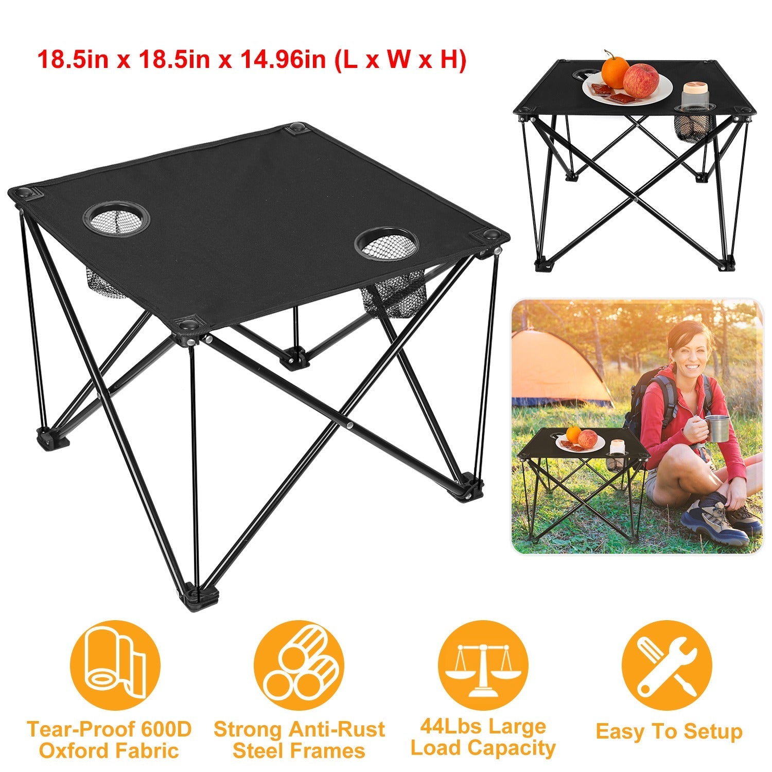 2Pcs Foldable Camping Table Portable Picnic Table Lightweight Travel Desk with 2 Cup Holders/Table Carrying Bag