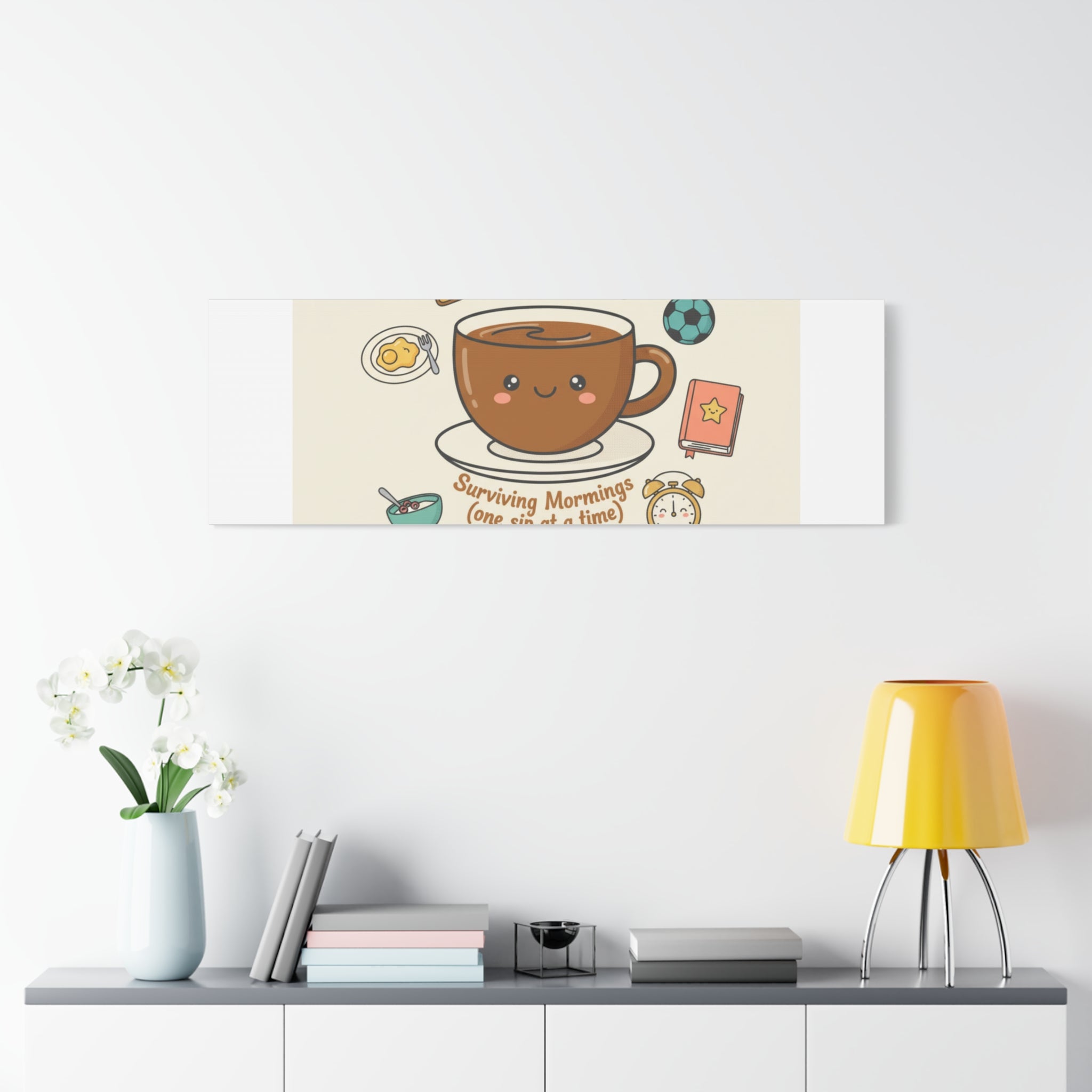 Surviving Mornings (One Sip at a Time) Canvas | Parenting Morning Humor, Coffee & Kids