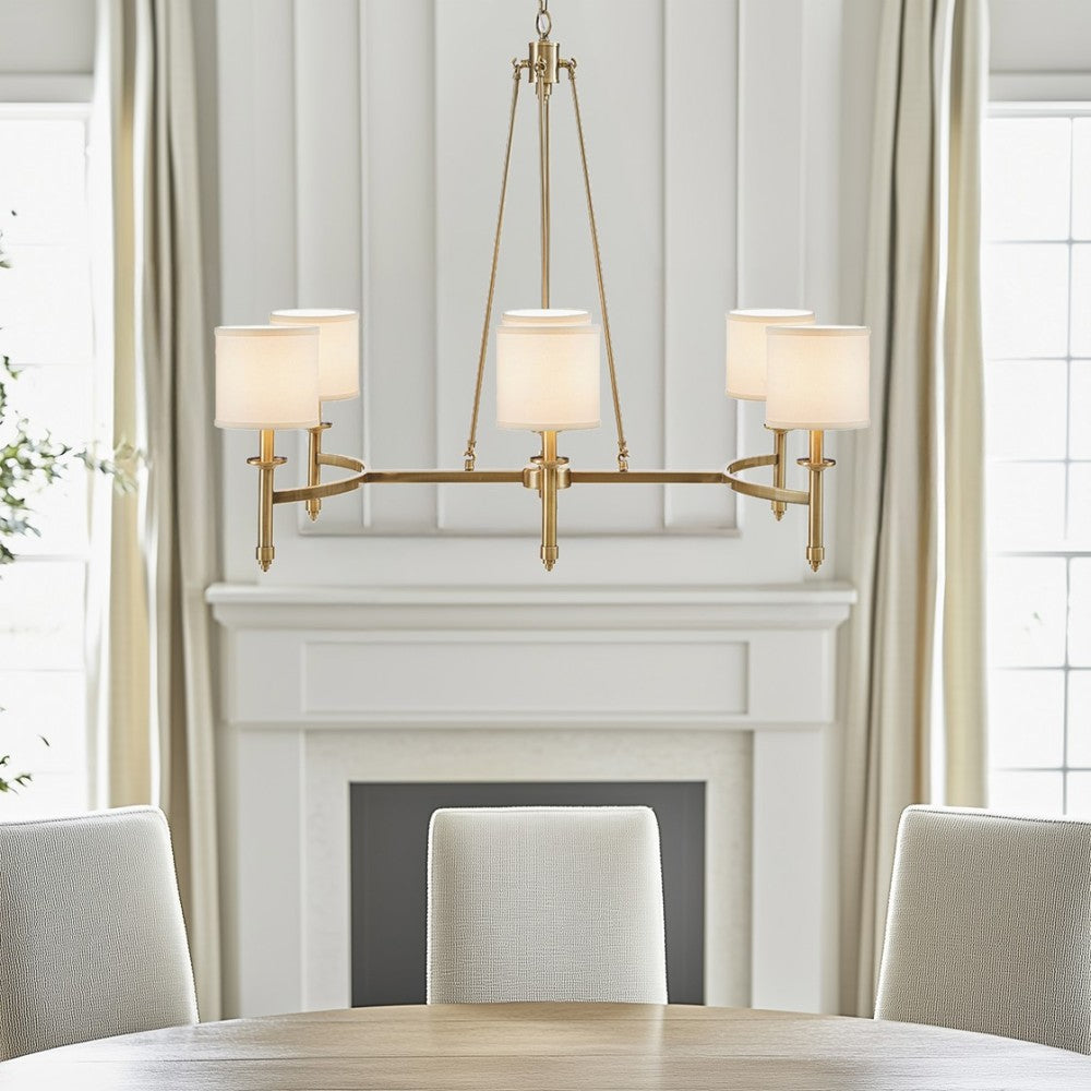 6-Light Drum Shade Chandelier | Bedford Collection Transitional Ceiling Light with Curved Frame — Chrome or Gold, 39.25" Wide