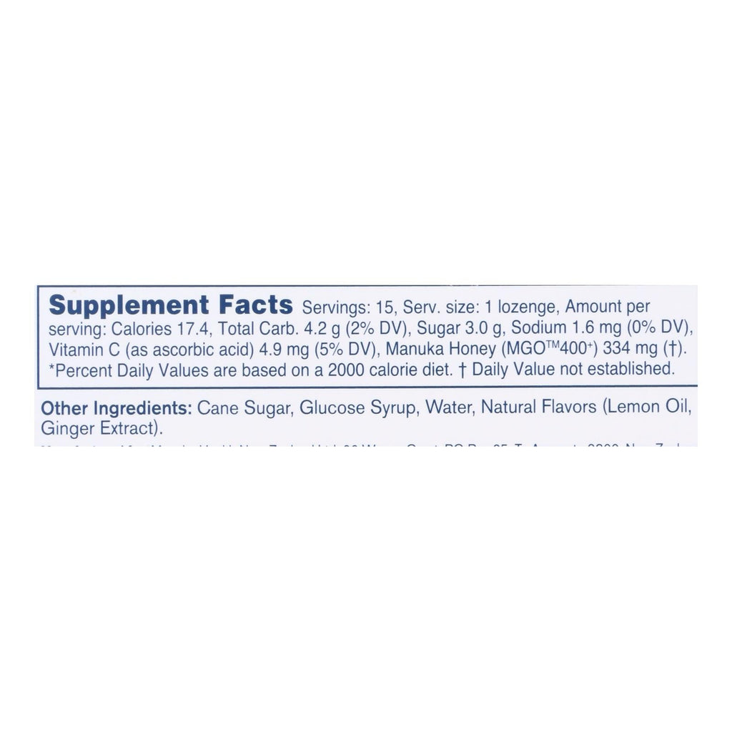 Manuka Health MGO 400+ Manuka Honey Lozenges with Lemon and Ginger (15-Pack)