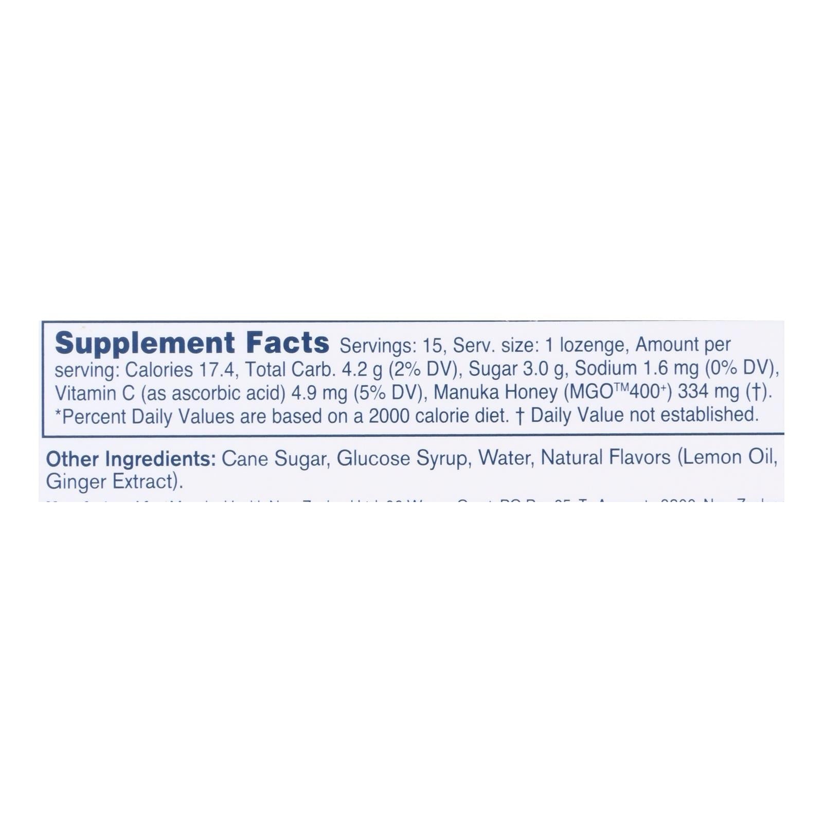 Manuka Health MGO 400+ Manuka Honey Lozenges with Lemon and Ginger (15-Pack)
