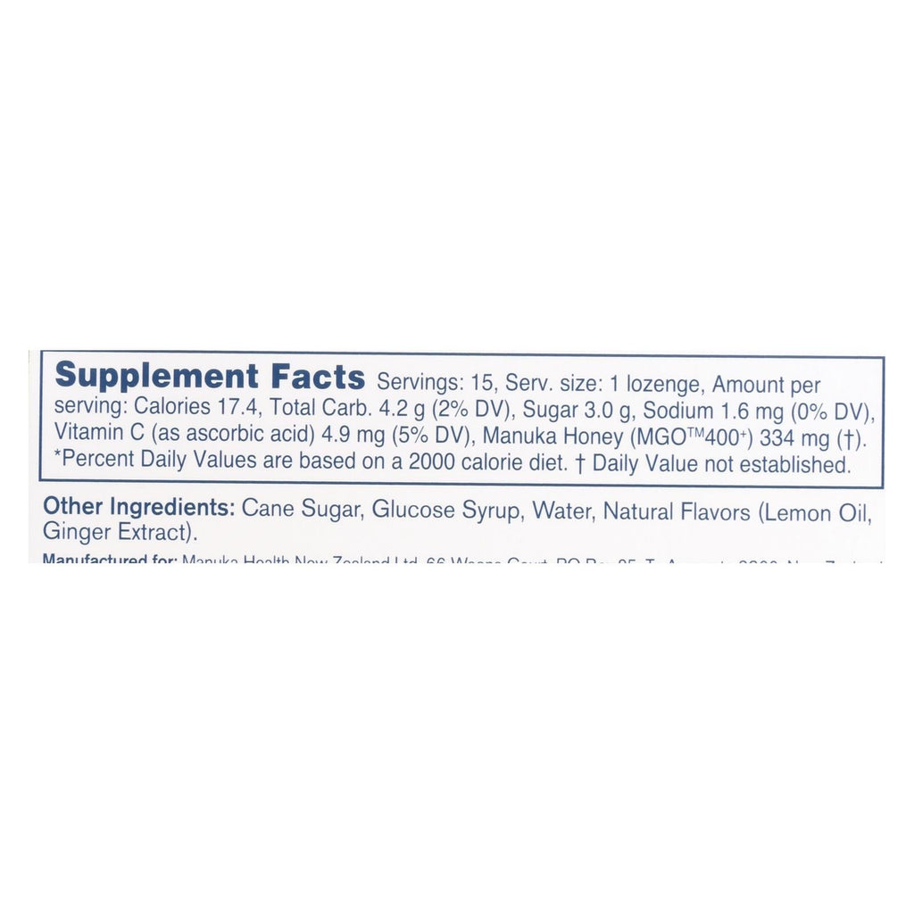 Manuka Health MGO 400+ Manuka Honey Lozenges with Lemon and Ginger (15-Pack)