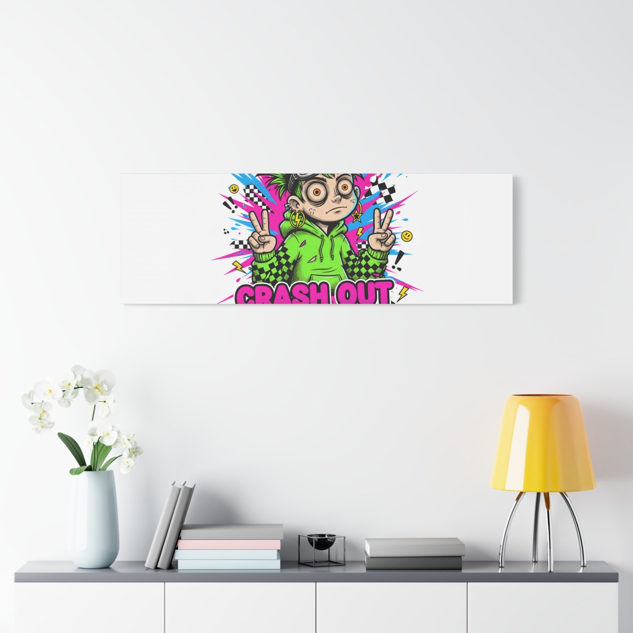 Crash Out With a Smile Canvas Print | Neon Skate Graffiti, Meme Meltdown Art