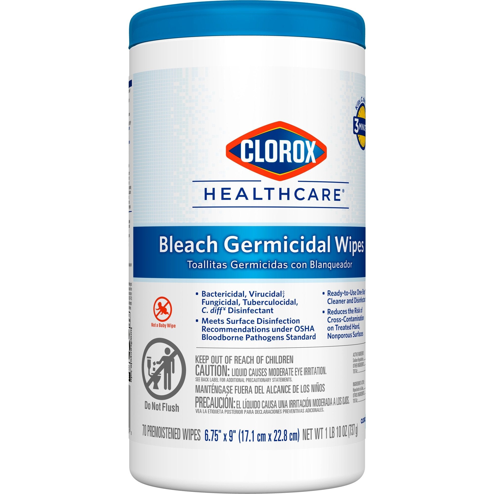 Clorox Healthcare® Bleach Germicidal Wipes, Canister, 70 ct. 35309