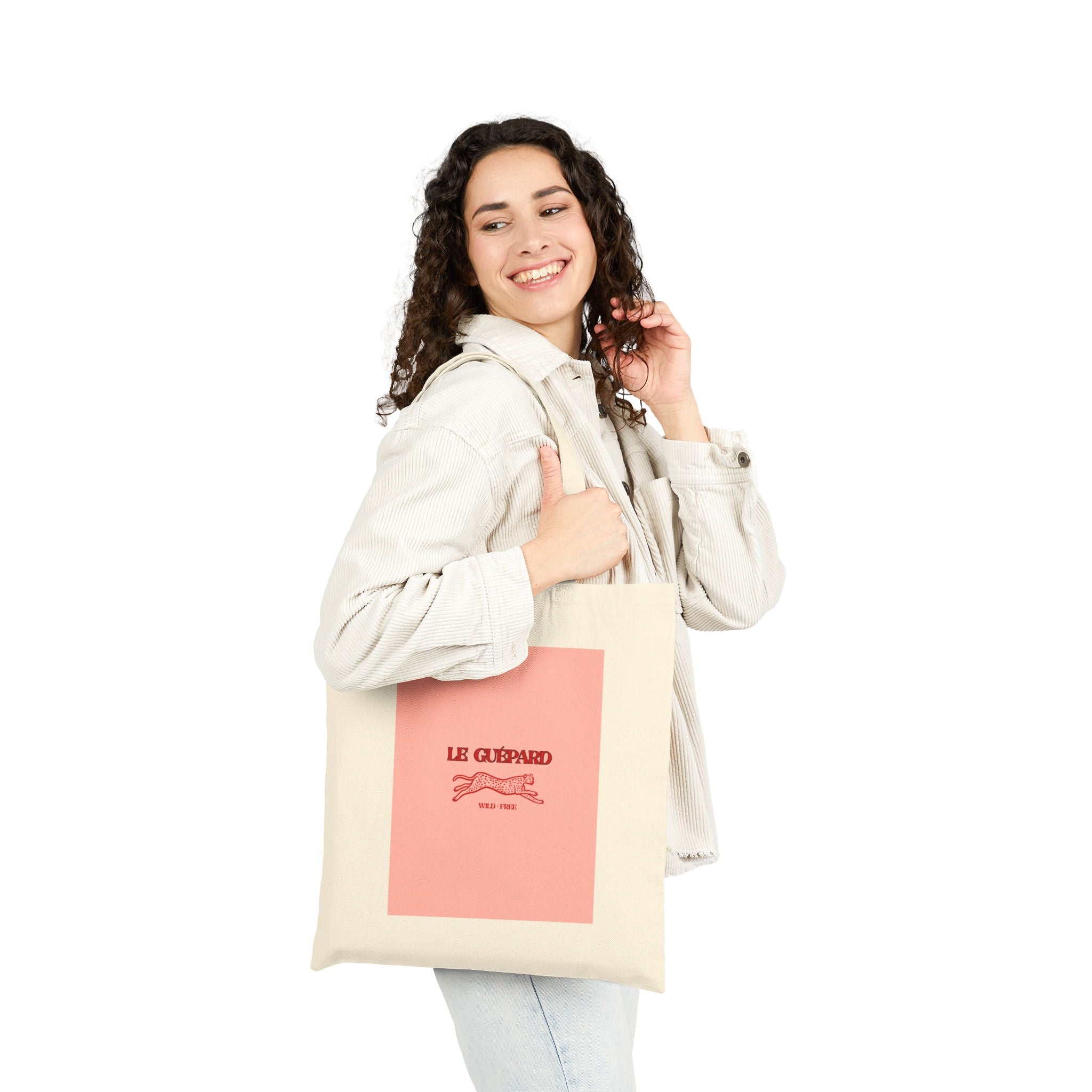 Elegant Pink CHEETAH Cotton Canvas Tote,  Le Guepard