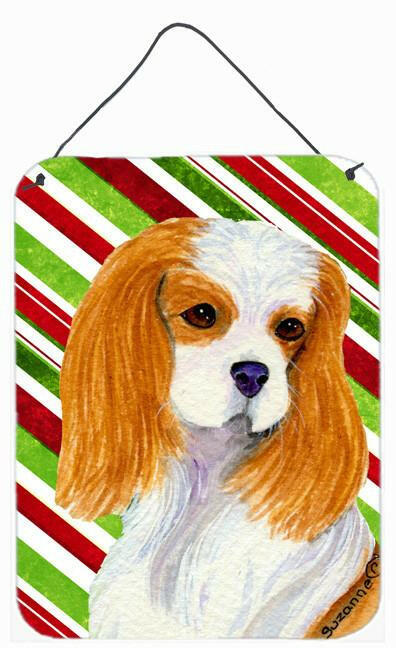 Cavalier Spaniel Candy Cane Holiday Christmas Wall or Door Hanging Prints Aluminum Metal Sign Kitchen Wall Bar Bathroom Plaque Home Decor Front Door Plaque, 12x16, Multicolor