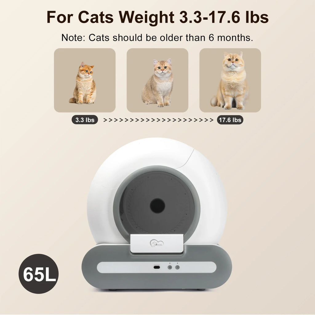 56L Self - Cleaning Smart Cat Litter Box — App Control (2.4GHz Wi‑Fi Only), Low - Entry 5.9 in / 15 cm, Includes Litter Mat & Waste Bags, Fits Tofu & Clumping Litter - PhishStones Products