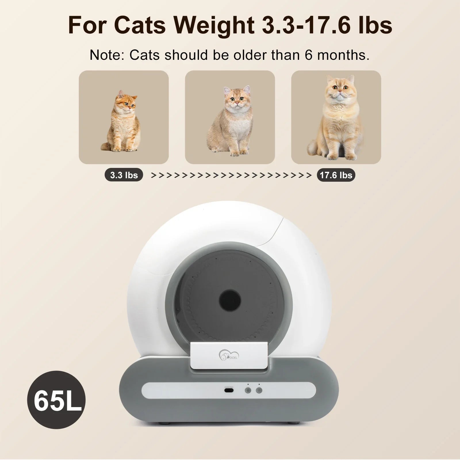 56L Self - Cleaning Smart Cat Litter Box — App Control (2.4GHz Wi‑Fi Only), Low - Entry 5.9 in / 15 cm, Includes Litter Mat & Waste Bags, Fits Tofu & Clumping Litter - PhishStones Products