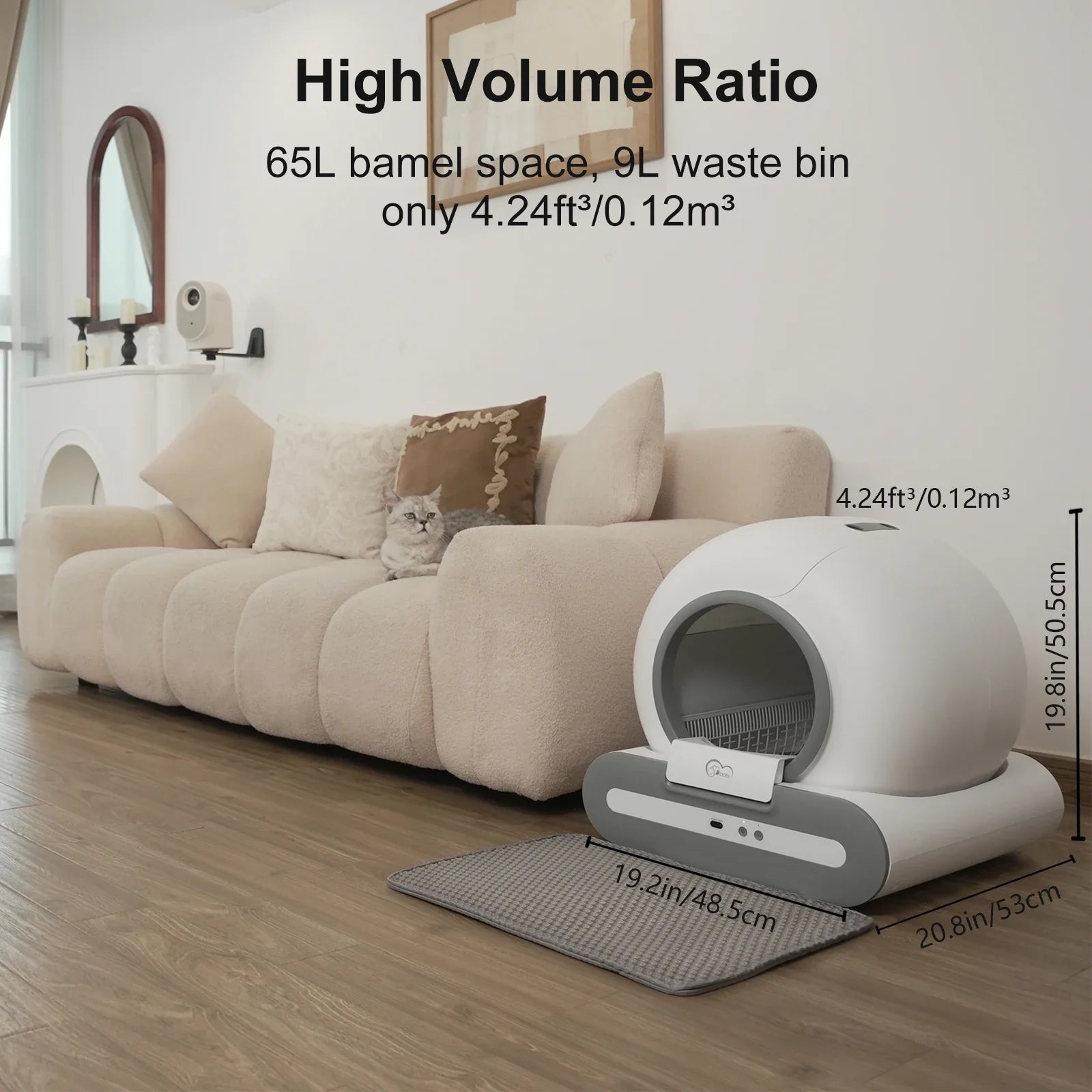 56L Self - Cleaning Smart Cat Litter Box — App Control (2.4GHz Wi‑Fi Only), Low - Entry 5.9 in / 15 cm, Includes Litter Mat & Waste Bags, Fits Tofu & Clumping Litter - PhishStones Products