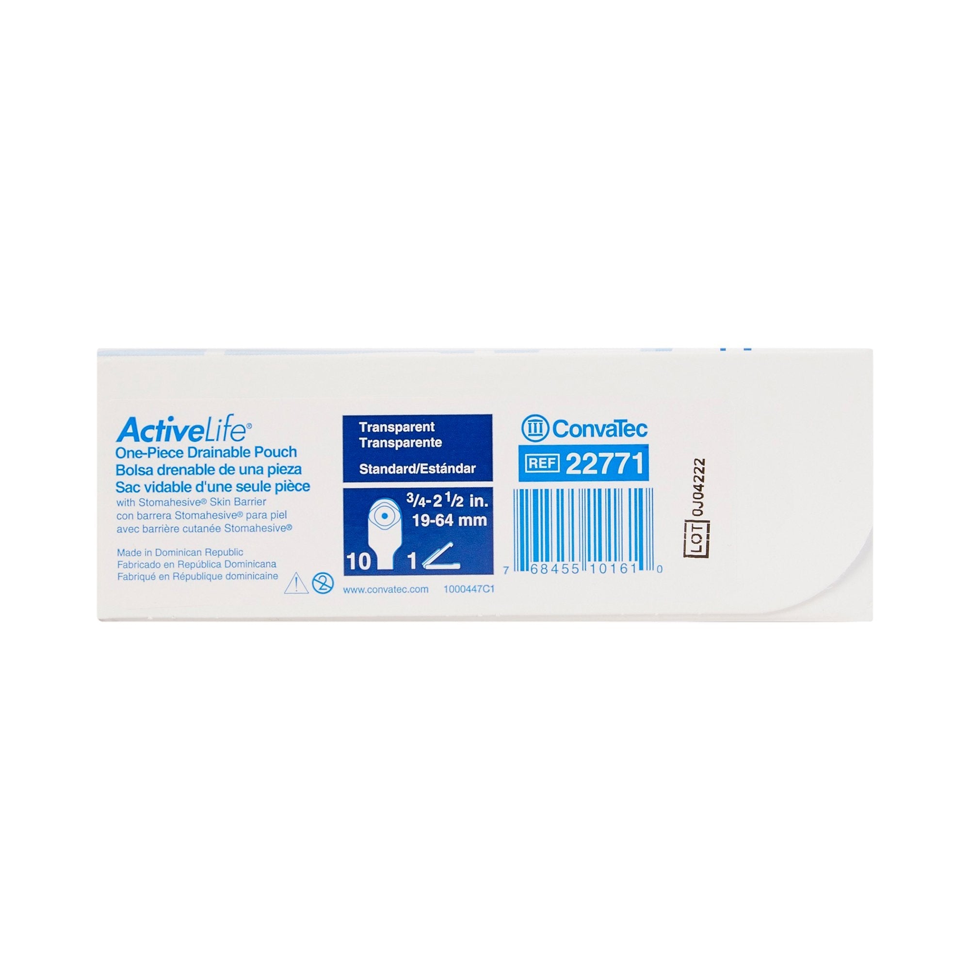 ActiveLife® One-Piece Drainable Transparent Colostomy Pouch, 12 Inch Length, 3/4 to 2½ Inch Stoma 022771