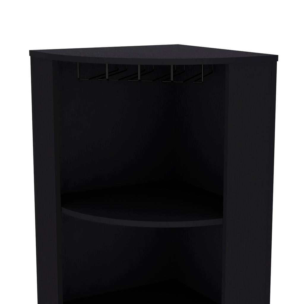 71' Corner Bar Cabinet with Five Shelves, Eight Bottle Cubbies and Stemware,Black
