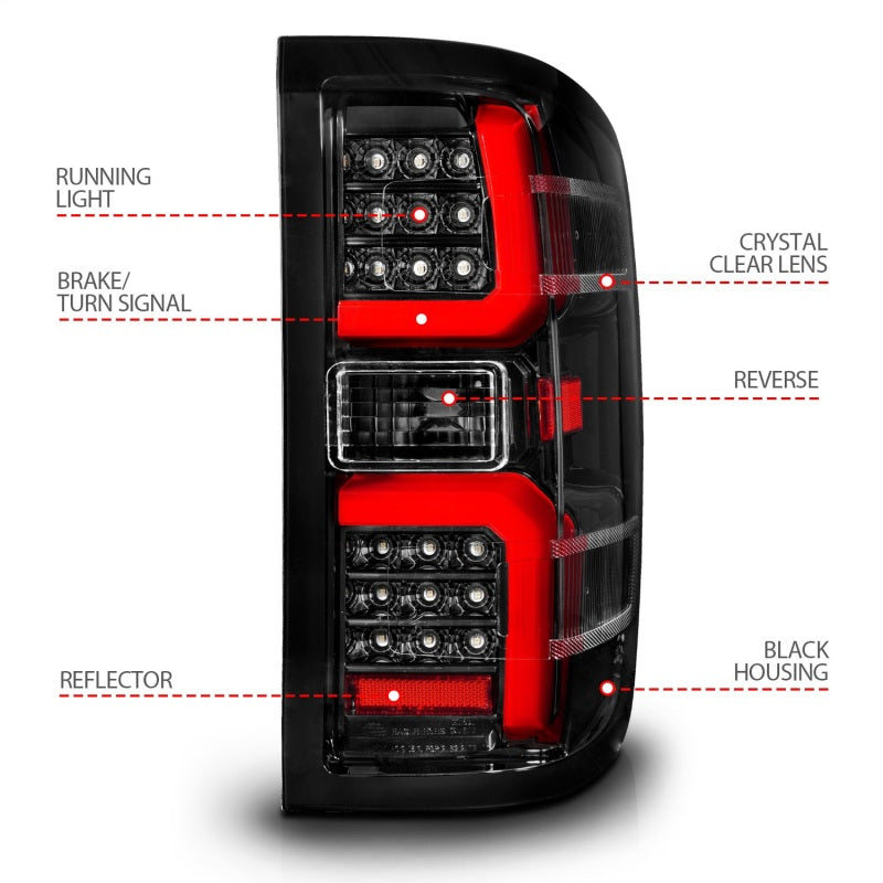 ANZO 15-19 Chevrolet Silverado 2500 HD/3500 HD LED Taillight w/ Sequential Black Housing/Clear Lens 311450