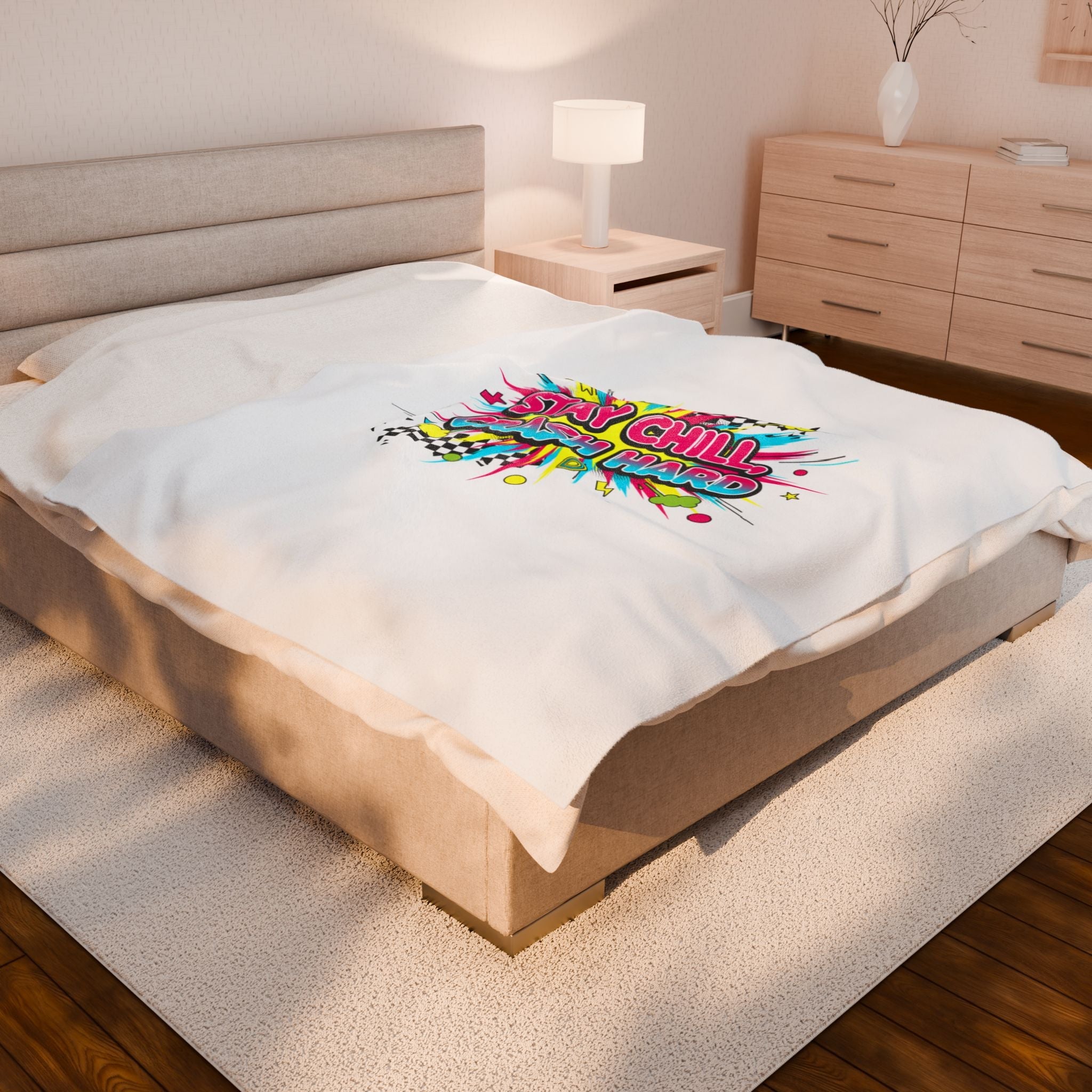 Stay Chill Crash Hard Blanket | Crash Out neon graffiti, meltdown design