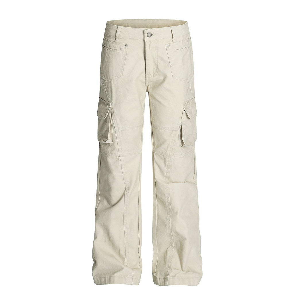 Retro Unisex Solid-Color Multi-Pocket Loose Flare-Bootcut Workwear Casual Pants