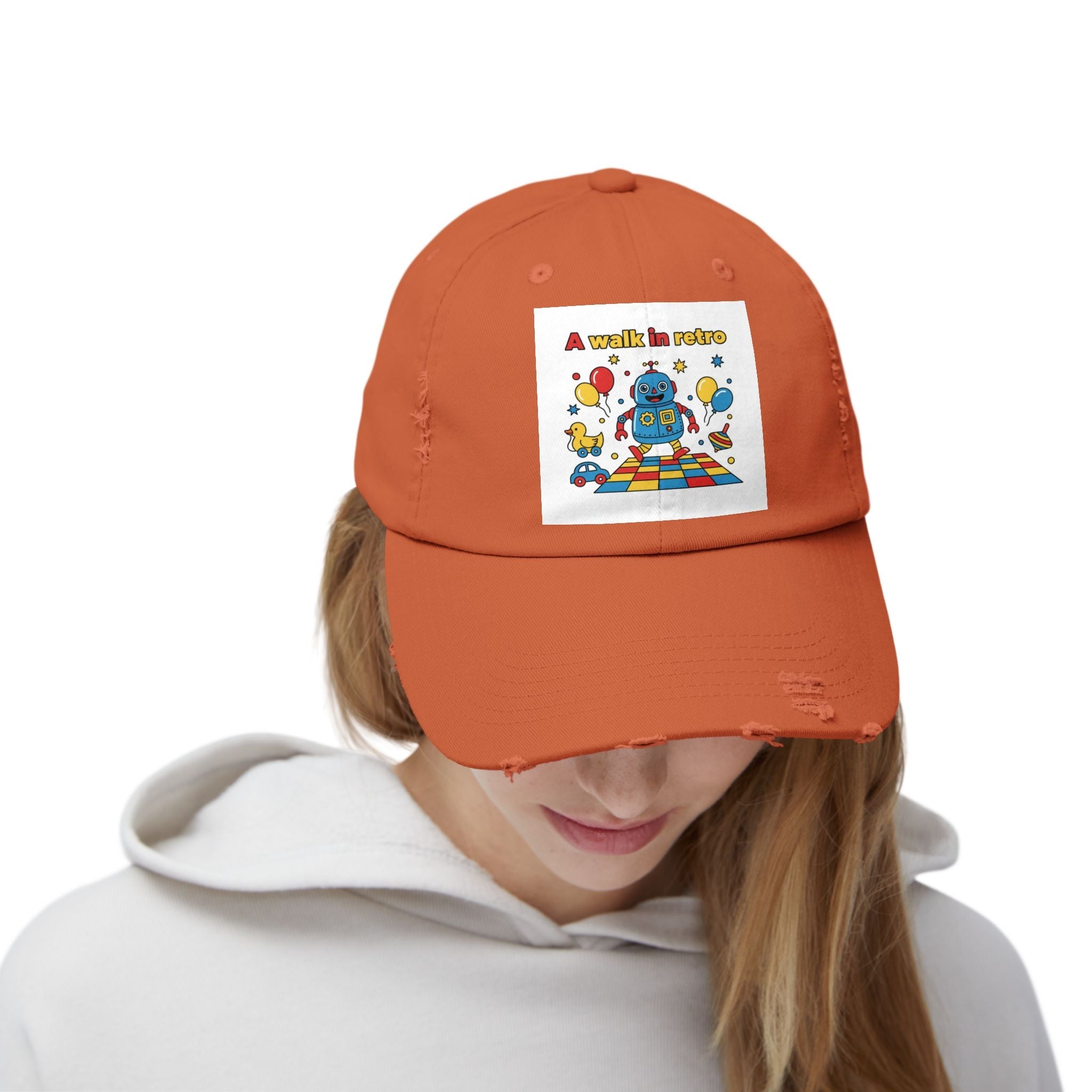 Retro Robot Baseball Cap - "A Walk in Retro" Distressed Patch Hat