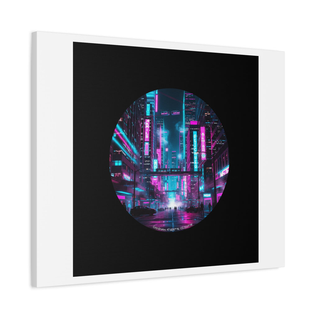 Neon Cyberpunk Cityscape Canvas | synthwave skyline, future city art