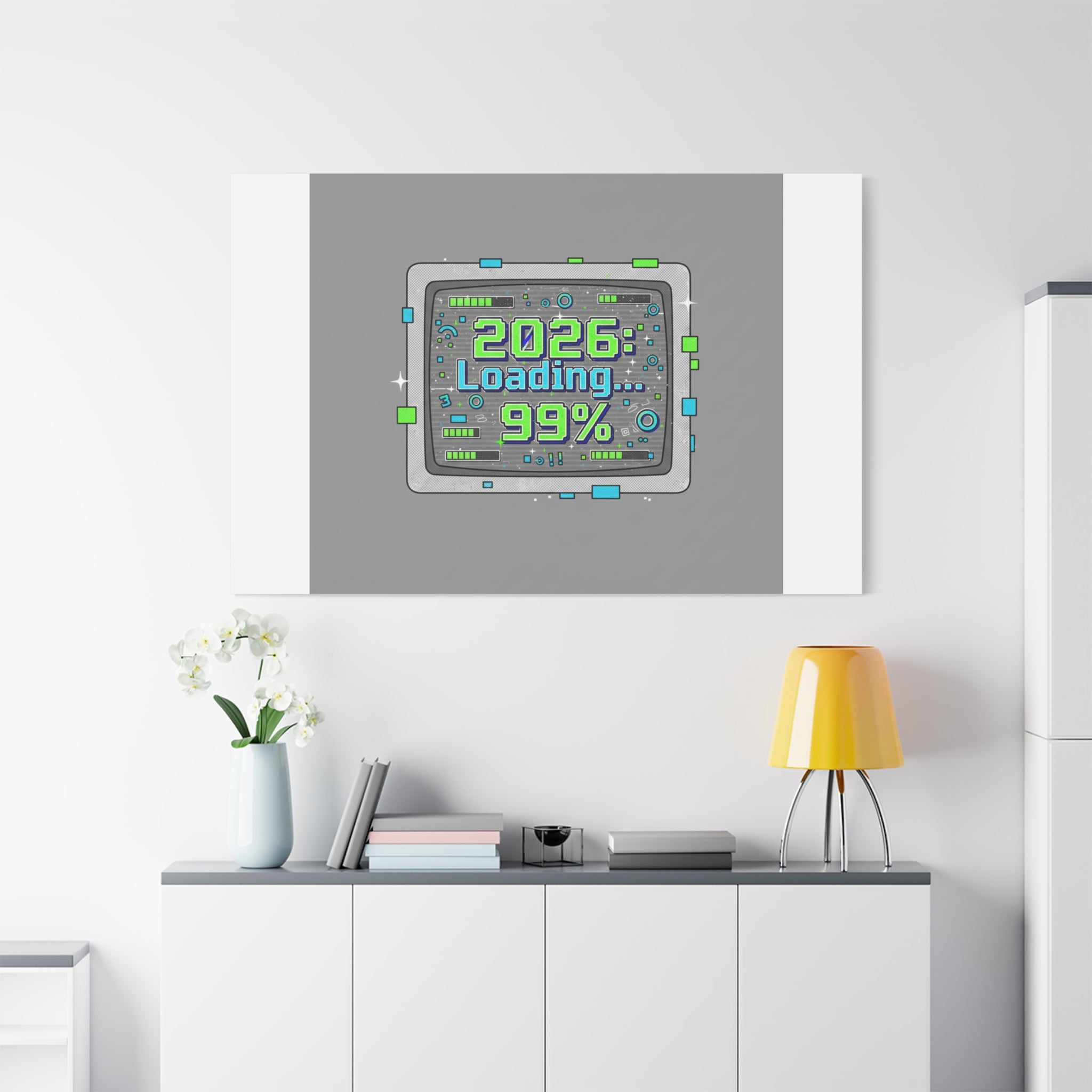 2026 Loading 99% Canvas | NYE countdown, retro system interface