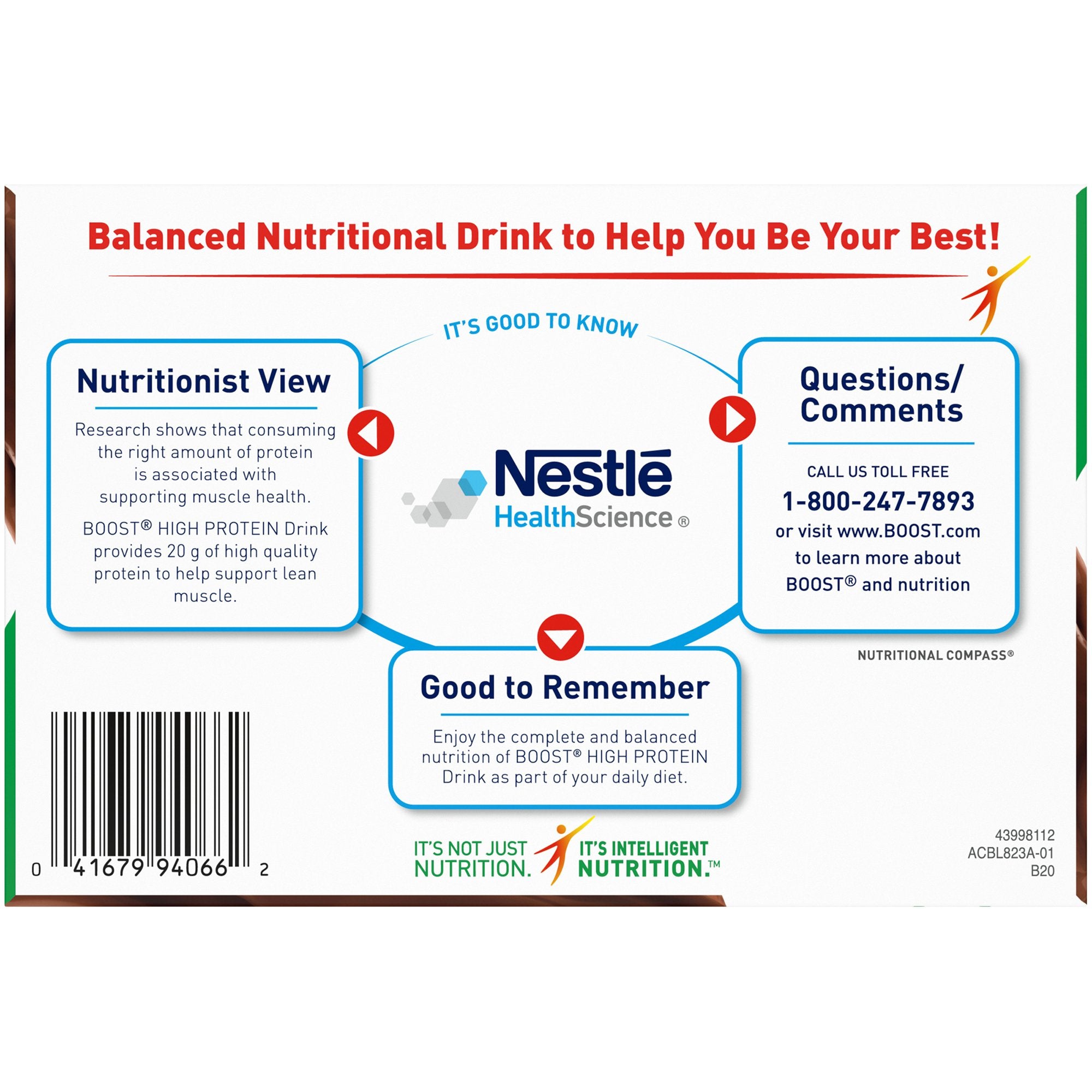 Boost® High Protein Chocolate Complete Nutritional Drink, 8-ounce bottle 00041679940365