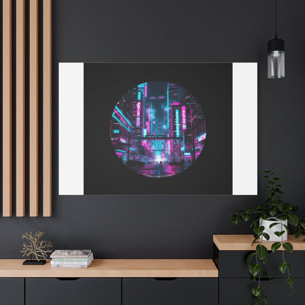 Neon Cyberpunk Cityscape Canvas | synthwave skyline, future city art