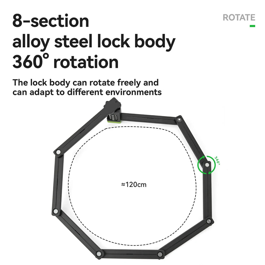 8-Section Folding Combination Bike Lock