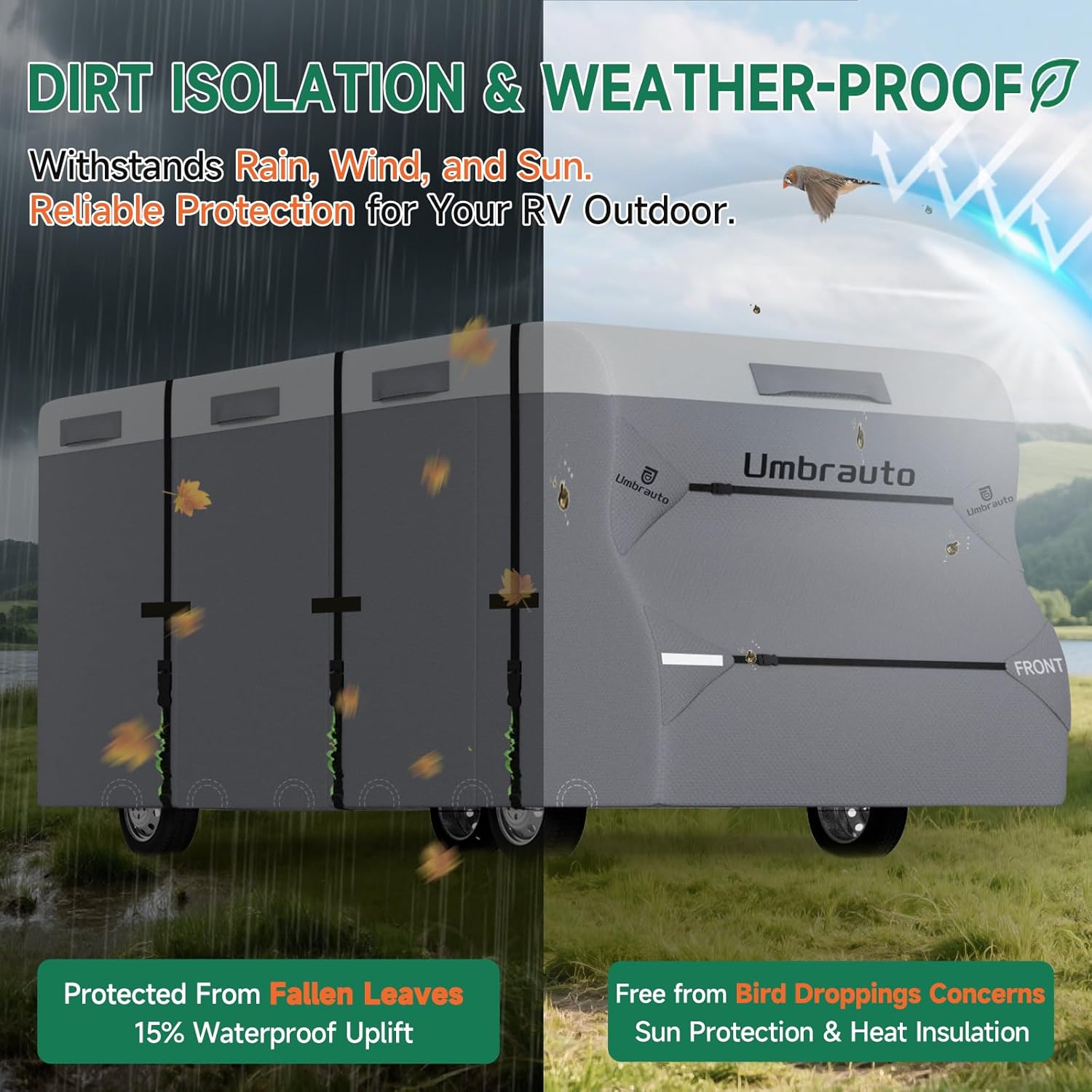 Umbrauto RV Cover Class C Upgraded 7 Layers Anti-UV Top Panel Motorhome Cover,Gray