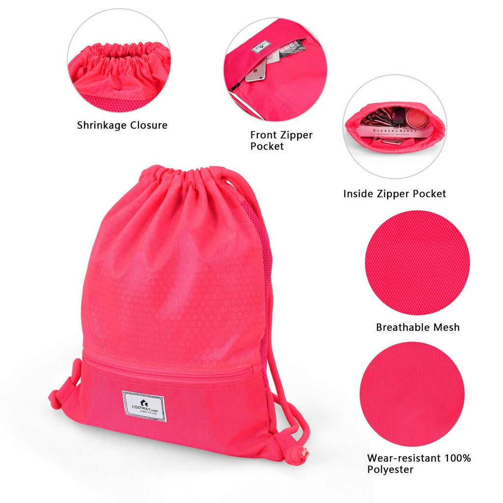 Drawstring Backpack String Bag Foldable Sports Sack with Zipper Pocket
