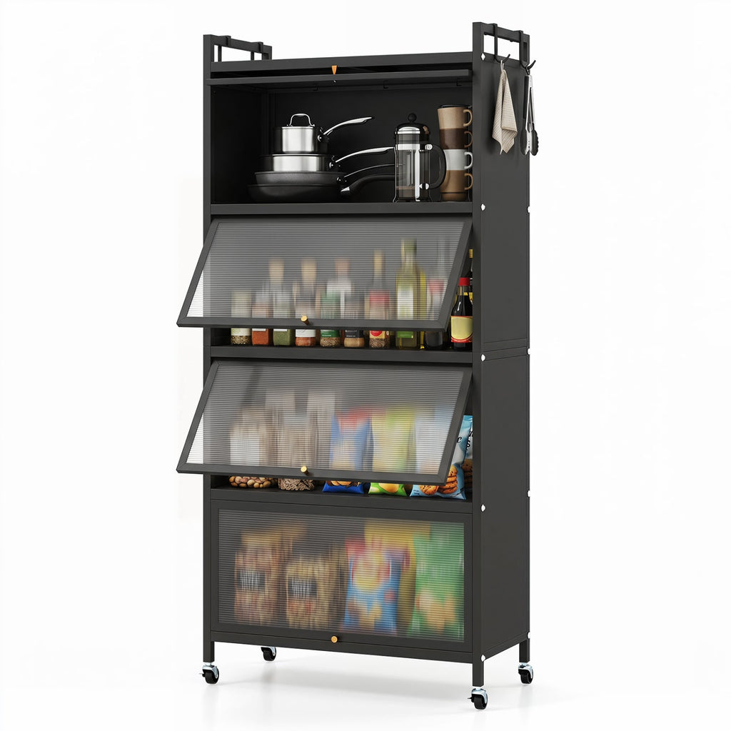 5-Tier Kitchen Storage Cabinet with Rolling Wheels - White