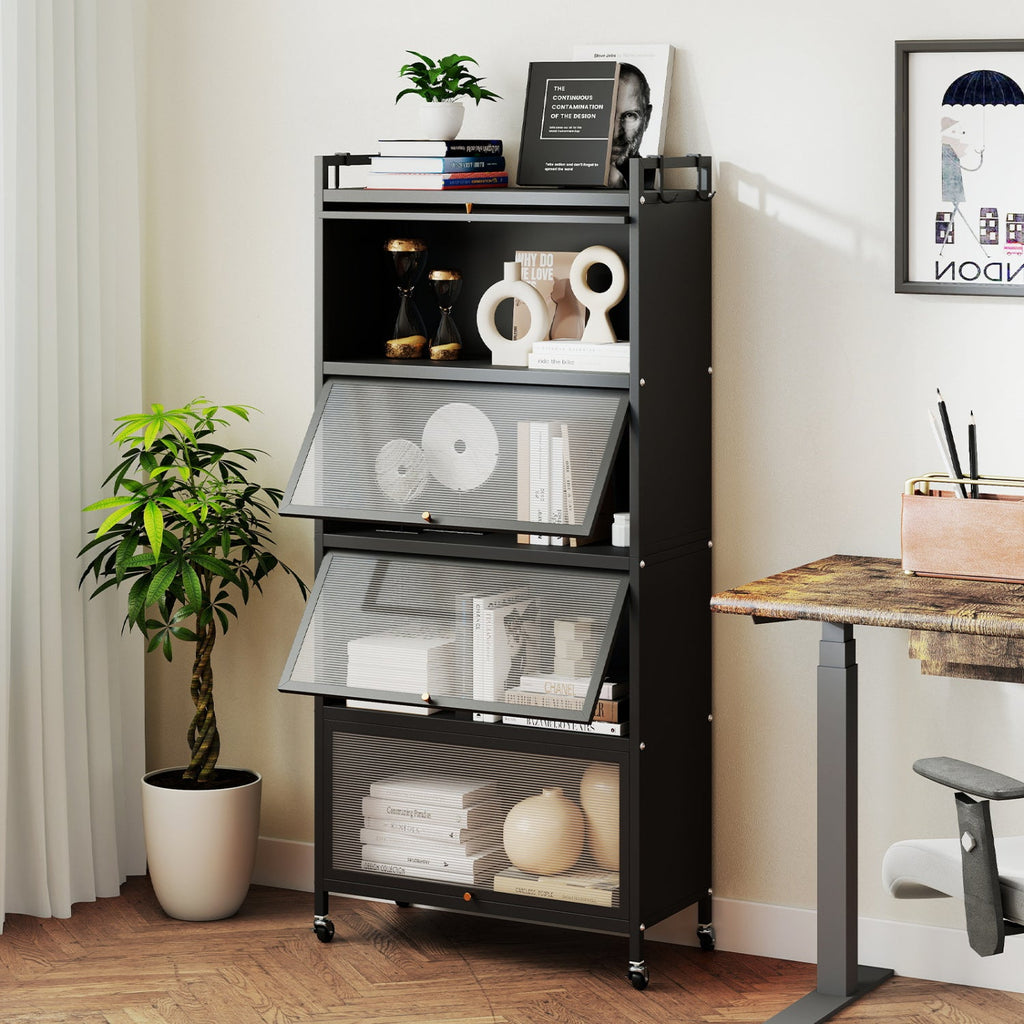 5-Tier Kitchen Storage Cabinet with Rolling Wheels - White
