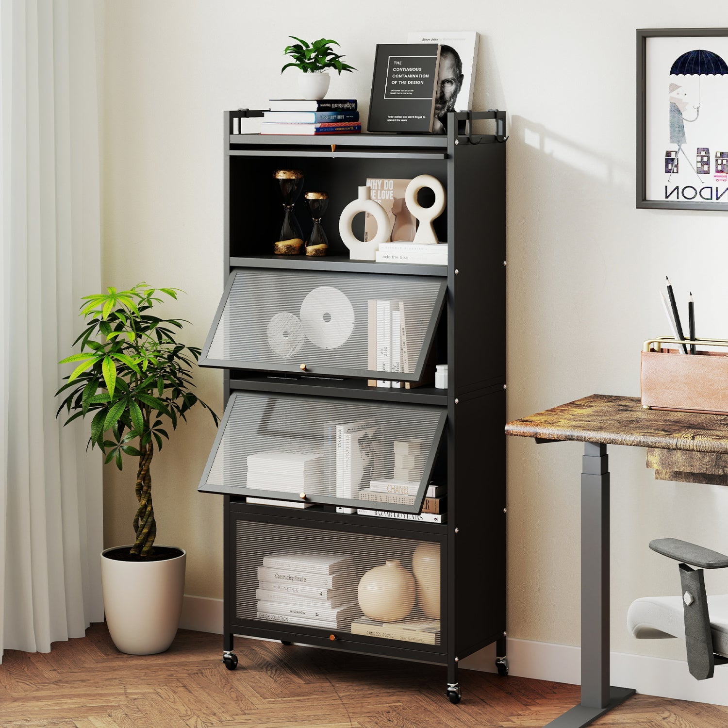 5-Tier Kitchen Storage Cabinet with Rolling Wheels - White