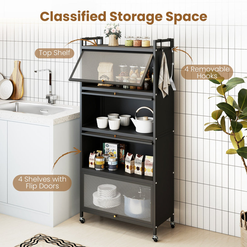 5-Tier Kitchen Storage Cabinet with Rolling Wheels - White