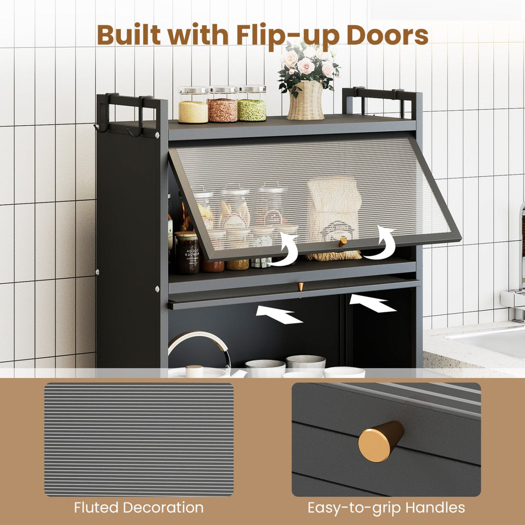 5-Tier Kitchen Storage Cabinet with Rolling Wheels - White