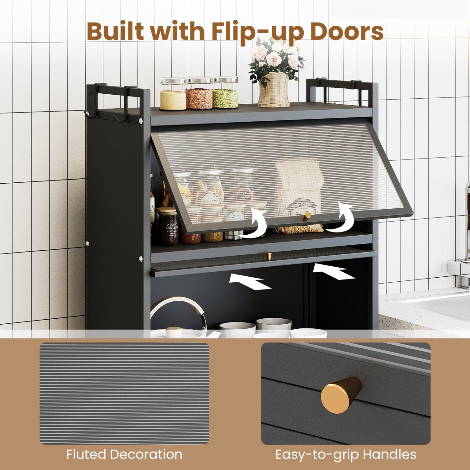 5-Tier Kitchen Storage Cabinet with Rolling Wheels - White