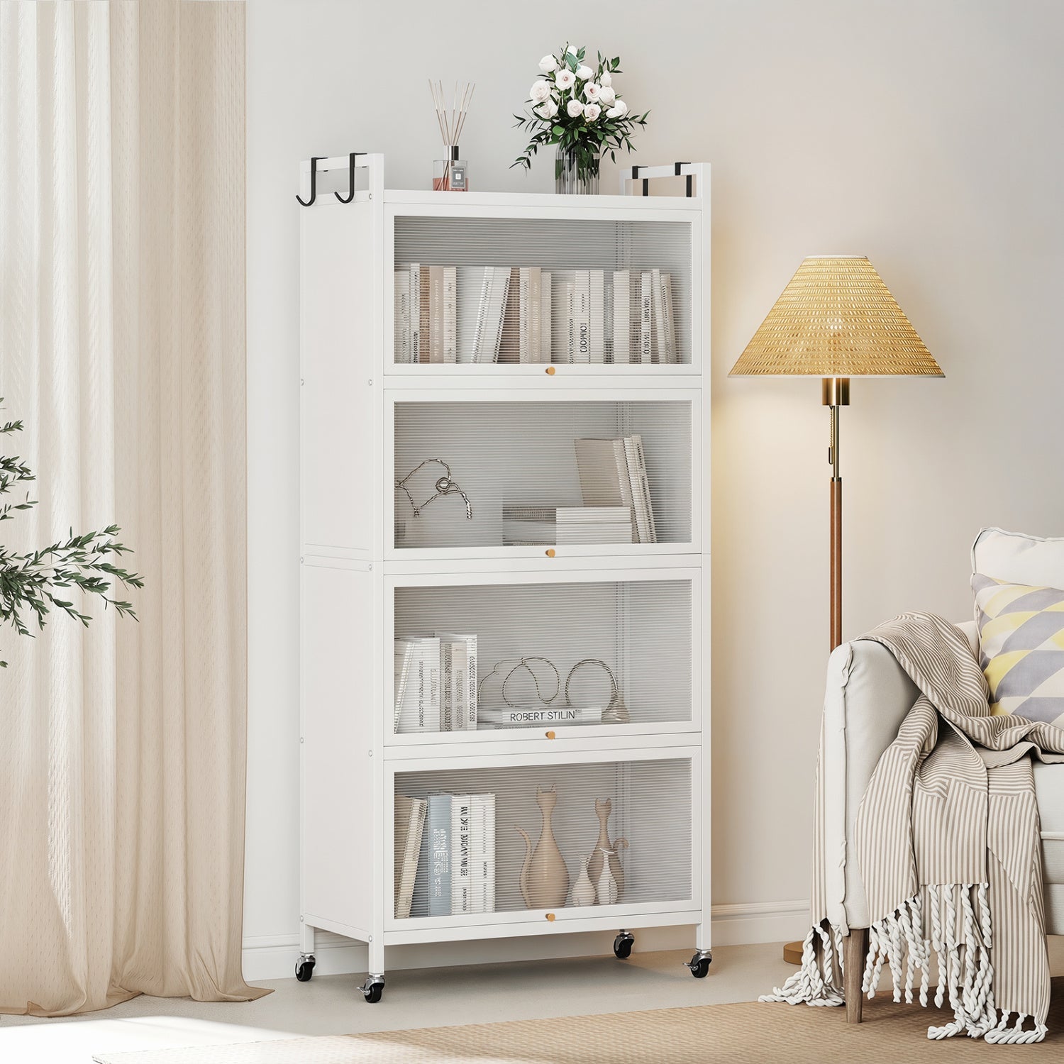 5-Tier Kitchen Storage Cabinet with Rolling Wheels - White