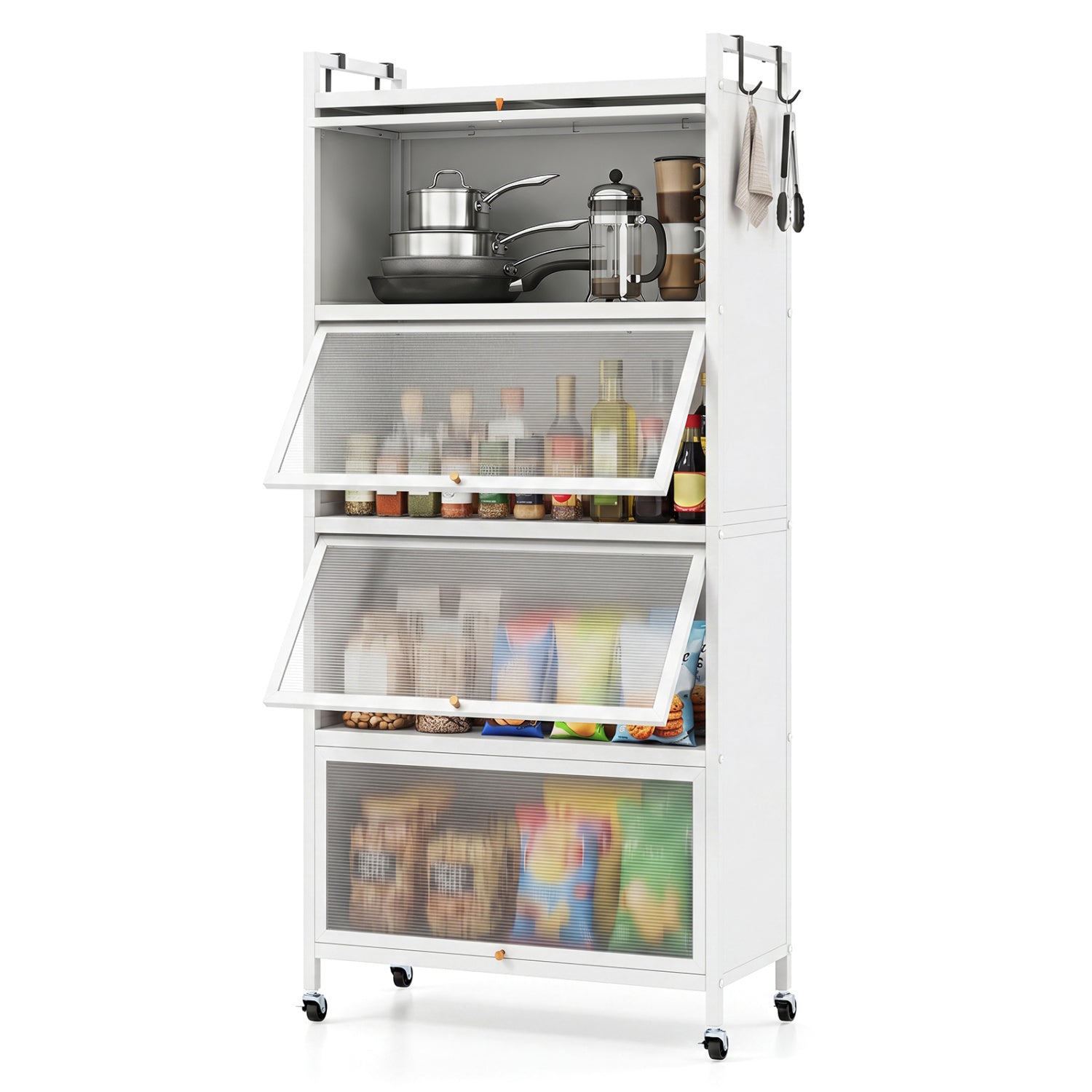 5-Tier Kitchen Storage Cabinet with Rolling Wheels - White