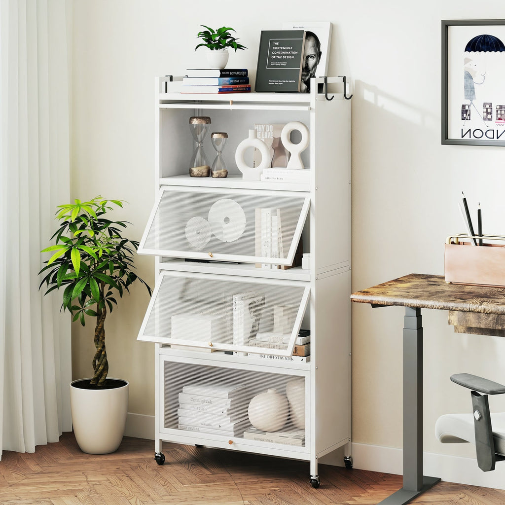5-Tier Kitchen Storage Cabinet with Rolling Wheels - White