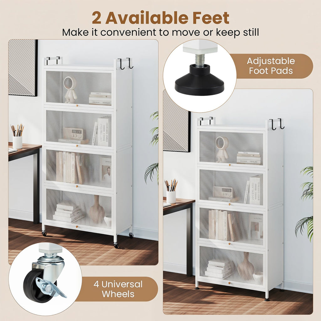 5-Tier Kitchen Storage Cabinet with Rolling Wheels - White