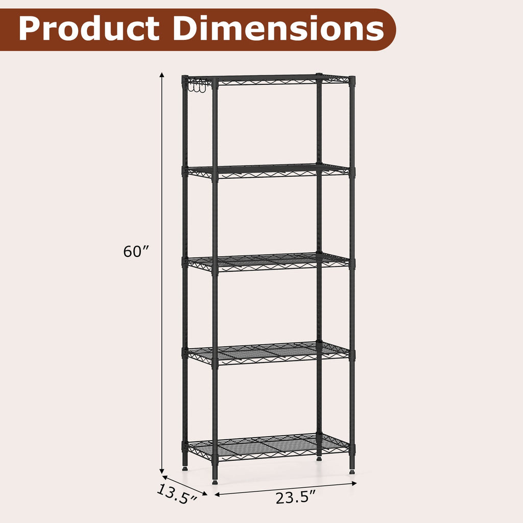 DirectDeals 5-Tier Heavy Duty Metal Storage Shelving Unit, 750 lbs Capacity, Black