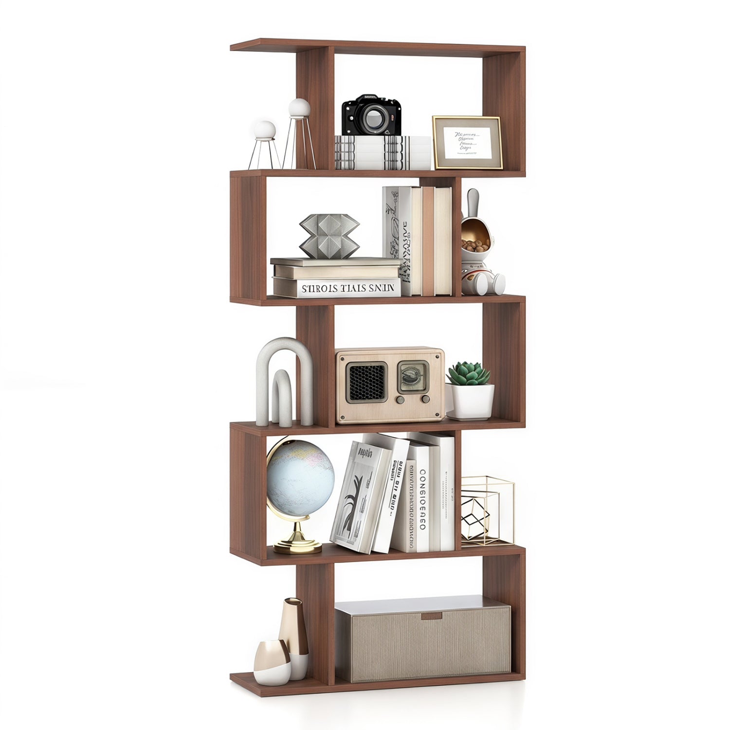 5-Tier S-Shaped Bookshelf with Anti-Tip Kit