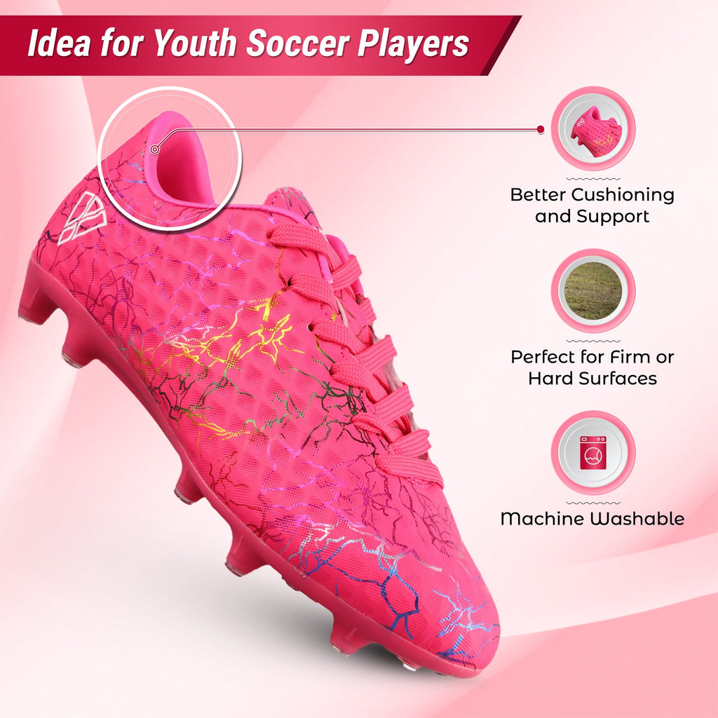 Vizari Zodiac JR Kids Firm Ground (FG) Soccer Cleats – Pink, Youth Sizes 8C–6Y
