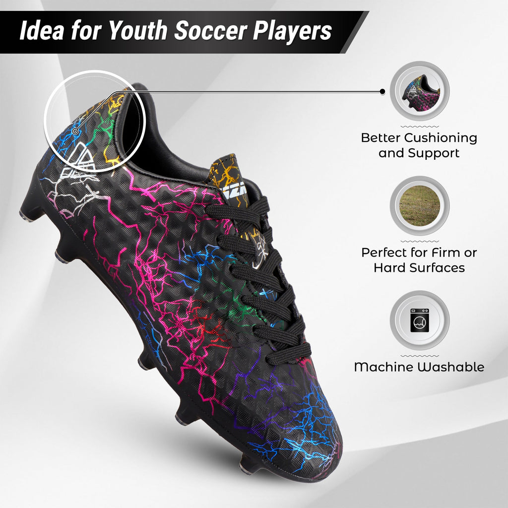 Vizari Zodiac JR Kids Firm Ground (FG) Soccer Cleats – Black, Youth Sizes 8C–6Y