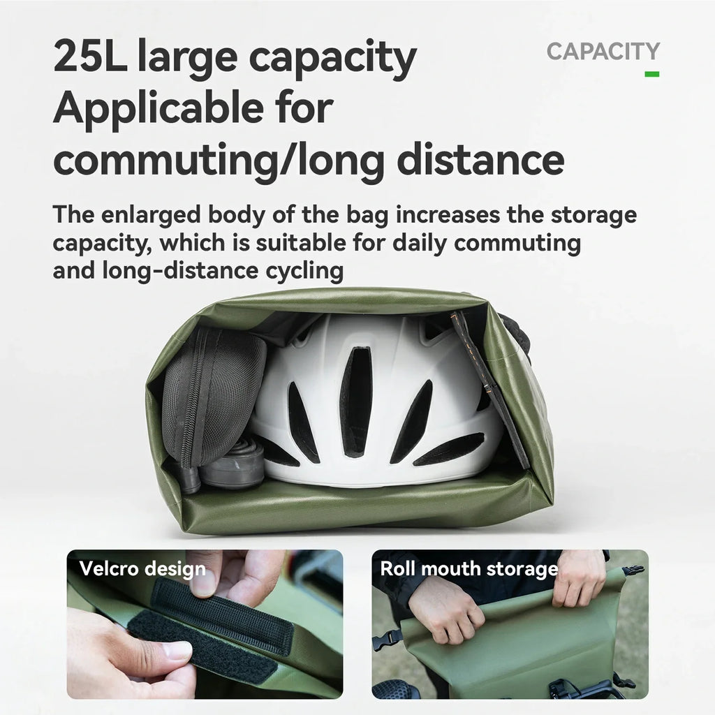TL-153 25L Seamless 100% Waterproof Bike Panniers Rear Rack Bicycle Bag ROAD TO SKY