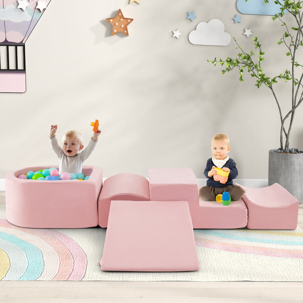 5-Piece Climb and Crawl Playset with Ball Pit for Kids-Pink