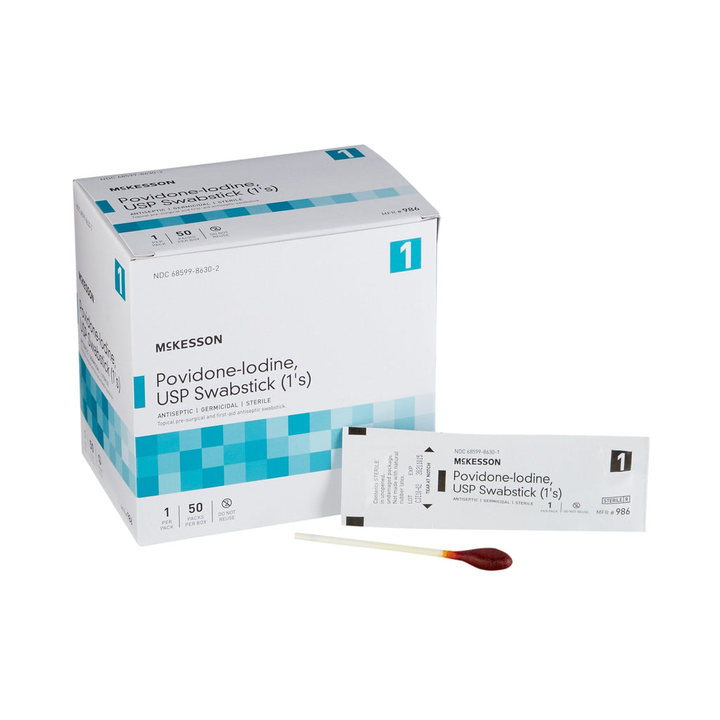 McKesson Impregnated Swabstick, 10% Strength, Povidone Iodine, Individual Packet 986