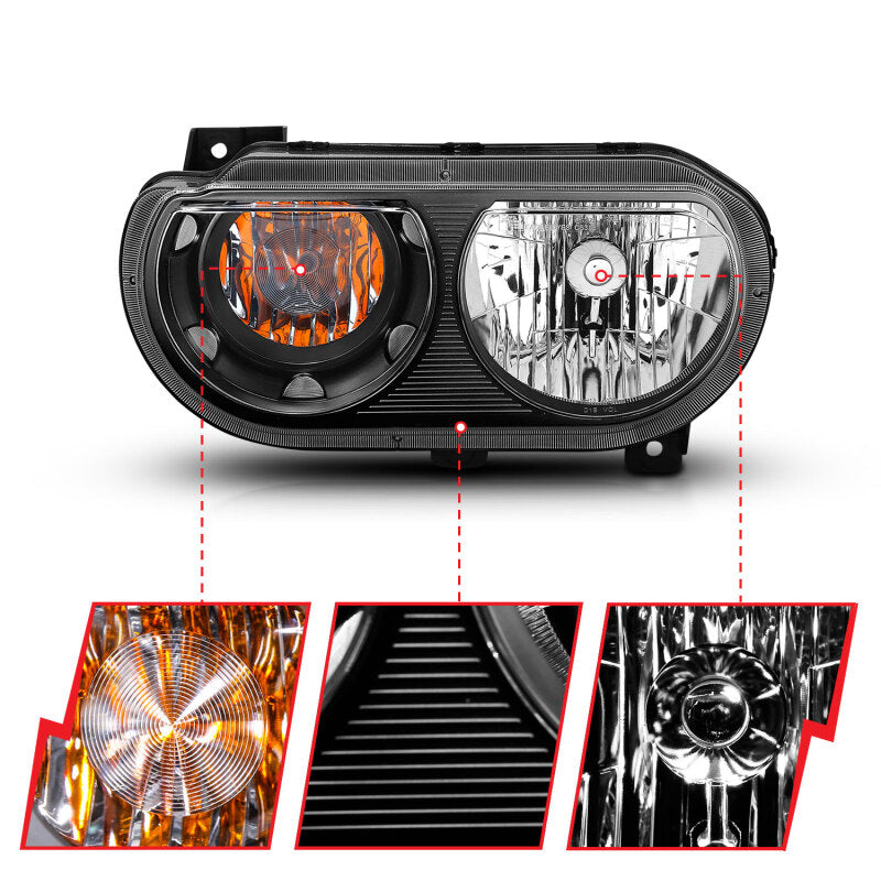 Anzo  2008-2014 Dodge Challenger Crystal Headlights Black